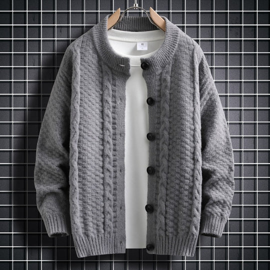 Damen Strickjacke mit strukturiertem Zopfmuster und durchgehenden Knöpfen EB