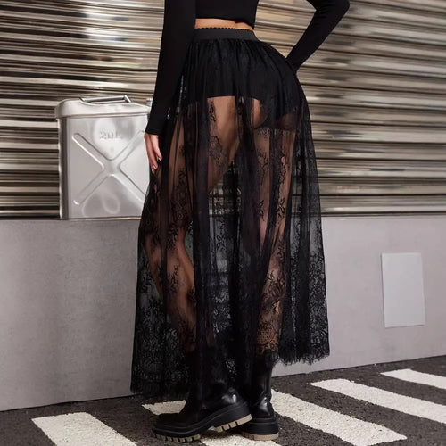 Damen Elegante Spitzen-Maxiröcke mit hohem Bund EB
