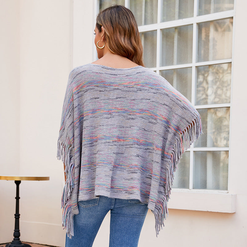 Damen kuscheliger Poncho mit fransigen Details EB