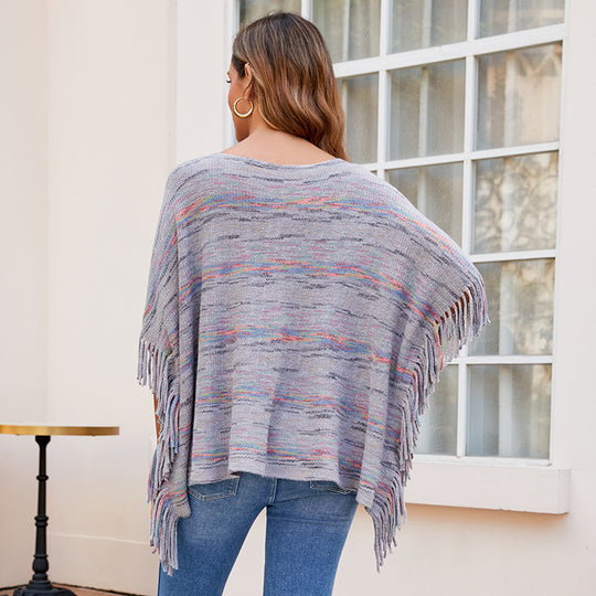 Damen kuscheliger Poncho mit fransigen Details EB