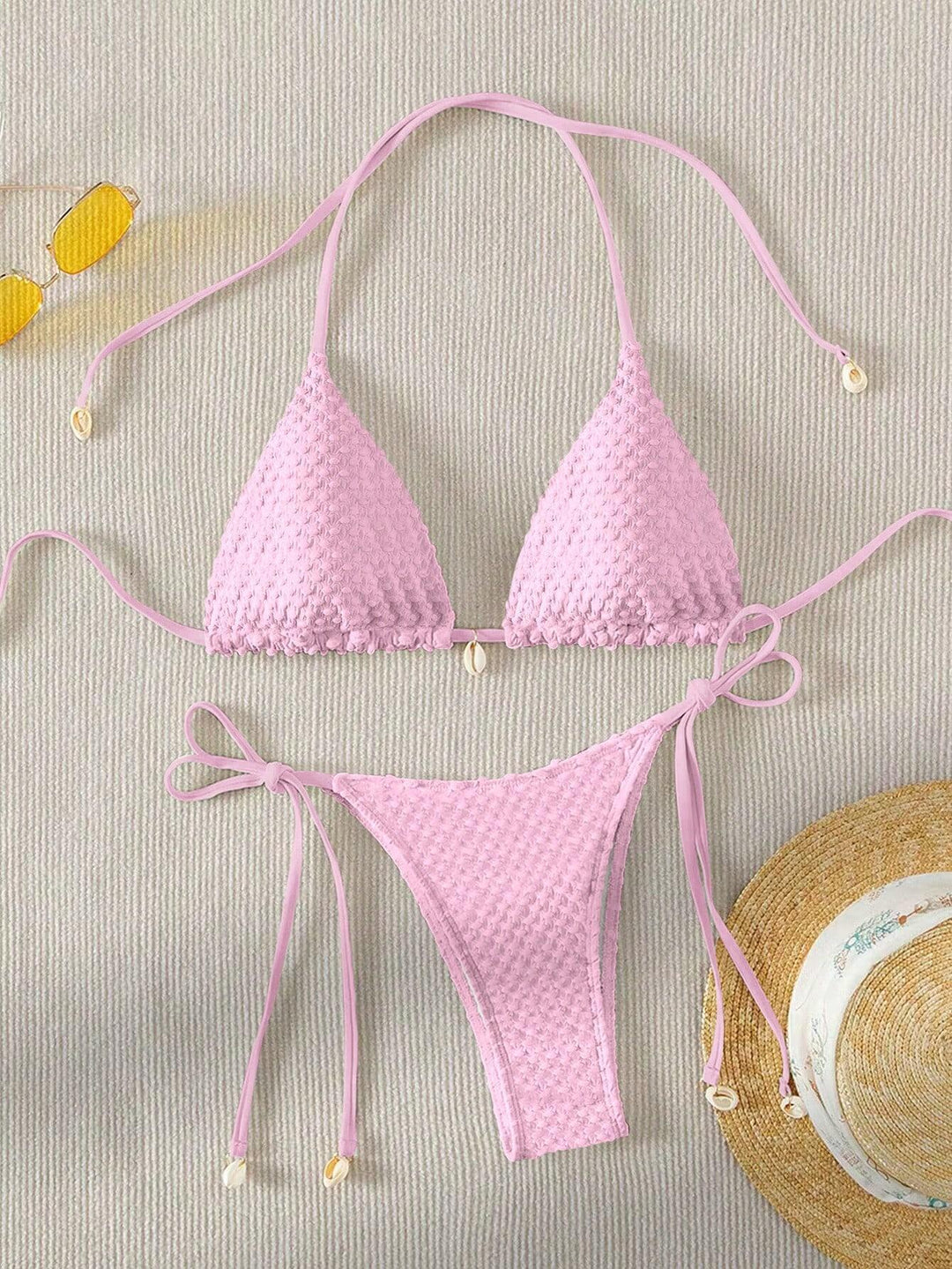 Damen Triangle-Bikini mit strukturiertem Material und zarten Bindebändern EB