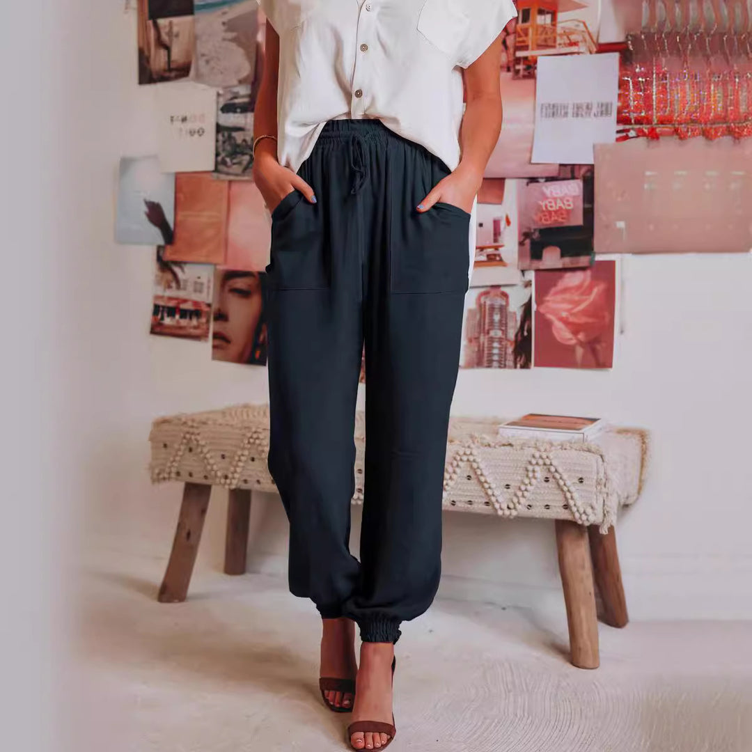 Damen Bequeme und legere Hose mit elastischem Bund und vielseitigen Taschen EB