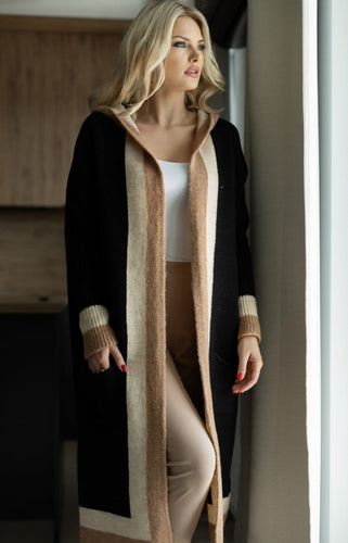EB | Mantel Strickdesign Oversized Fit Lange Ärmel mit Taschen und Kontrastbesatz