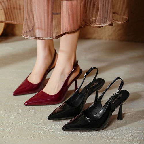Damen elegante Slingback-Pumps mit spitzem Design und glänzender Oberfläche EB
