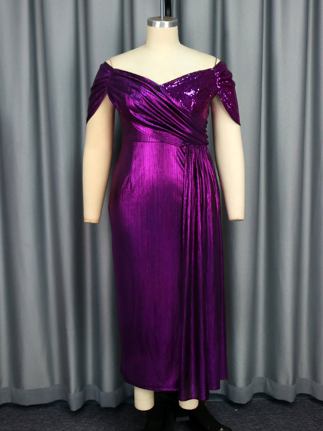 Damen Elegantes Abendkleid mit schimmerndem Wickel-Design und Zierpailletten EB