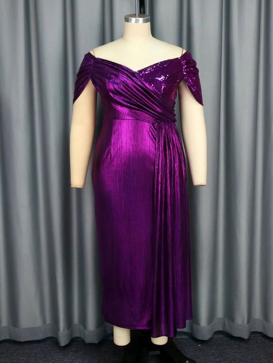 Damen Elegantes Abendkleid mit schimmerndem Wickel-Design und Zierpailletten EB
