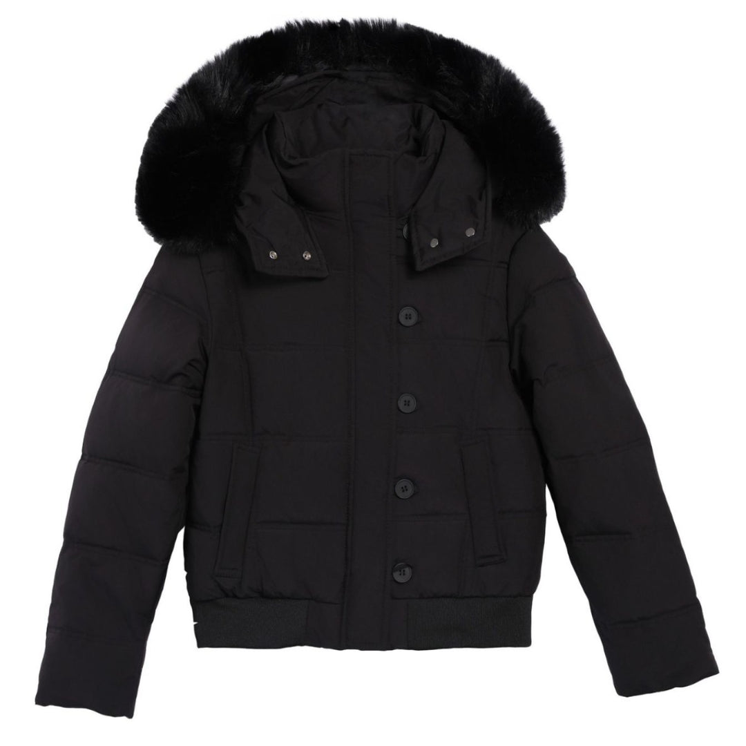 Damen Stylische Jacke mit abnehmbarem Kunstfellkragen und Knopfdetails EB