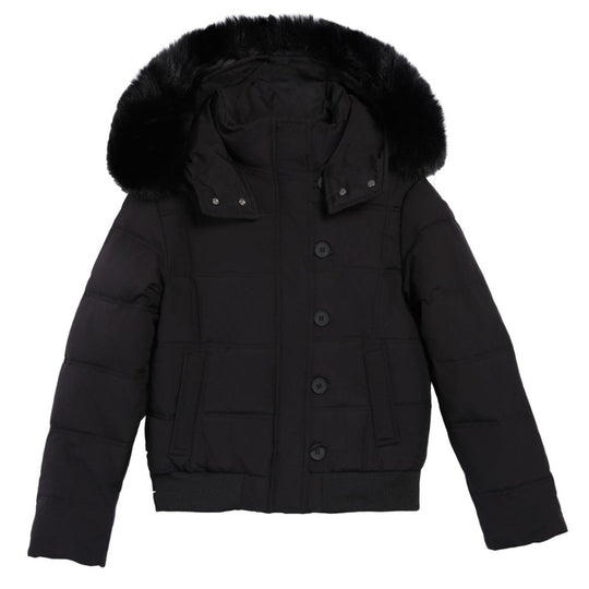 Damen Stylische Jacke mit abnehmbarem Kunstfellkragen und Knopfdetails EB