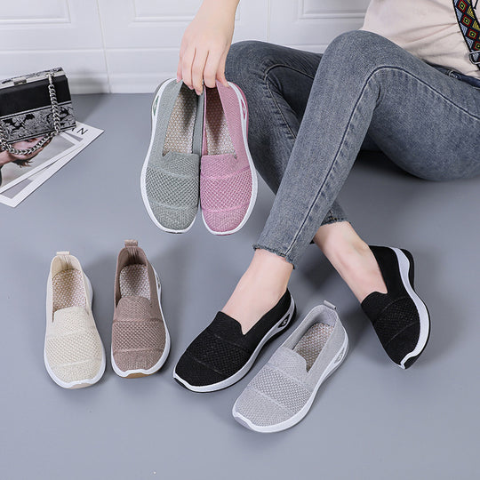 Damen Bequeme Slip-On Freizeitschuhe mit luftdurchlässigem Strickoberteil EB