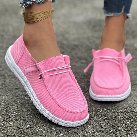 Damen nan lässige Slip-On Sneaker-Halbschuhe mit geripptem Textilobermaterial und elastischer Schnürung EB