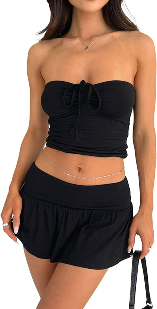 Damen Strand-Set aus leichtem Stoff mit verstellbarem Oberteil und lockerem Rock EB