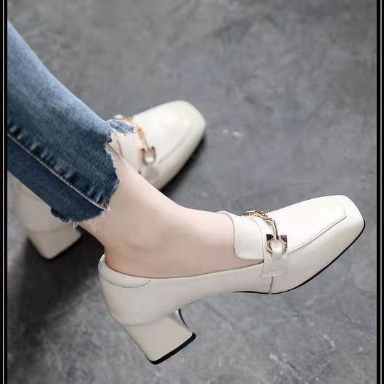 Damen moderne Sling-Pumps mit schickem Quadratverschluss und komfortablem Blockabsatz EB