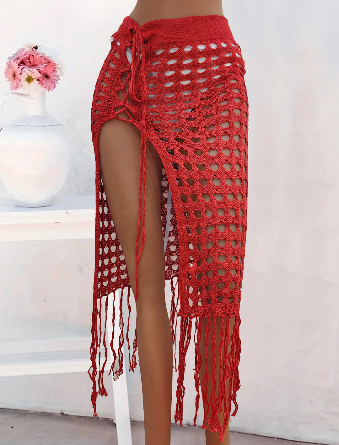 Damen gehäkelter Strand-Sarong mit Fransen EB