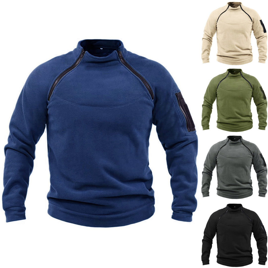 Herren Thermo-Fleecepullover mit hochschließendem Kragen und praktischen Taschen EB
