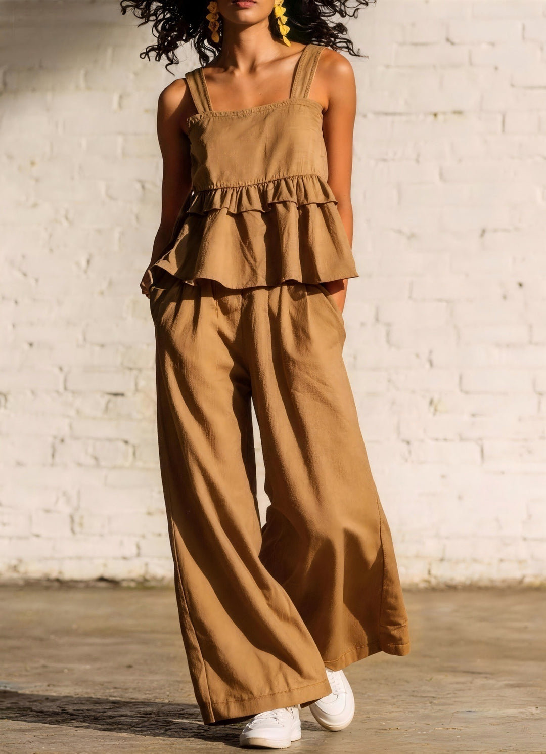 Damen Modischer Zweiteiler mit Volantdetails und lässigem Schnitt EB
