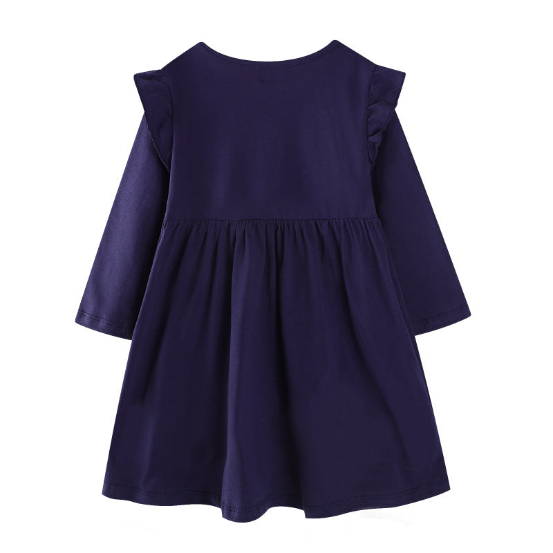 Mädchen Freizeitkleid mit buntem Einhorn-Design und floralen Applikationen EB