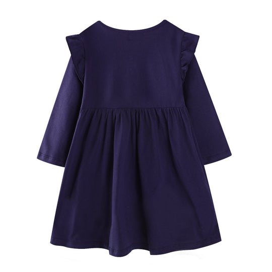 Mädchen Freizeitkleid mit buntem Einhorn-Design und floralen Applikationen EB
