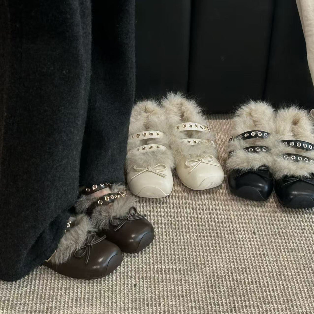Damen Glitzernde Clogs mit flauschigem Innenfutter und modischem Schnallenverschluss EB