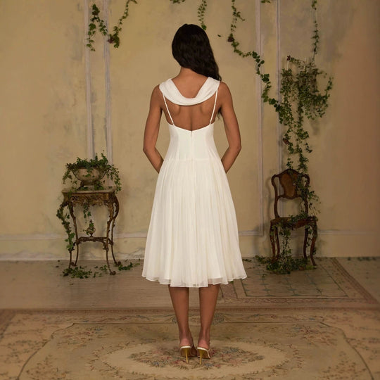 Damen Elegantes Midikleid mit schulterfreiem Design und fließendem Rock EB