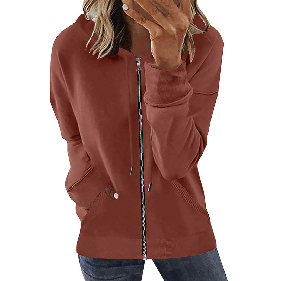 Damen nan Kapuzenjacke mit durchgehendem Reißverschluss, Kängurutaschen und elastischen Bündchen EB