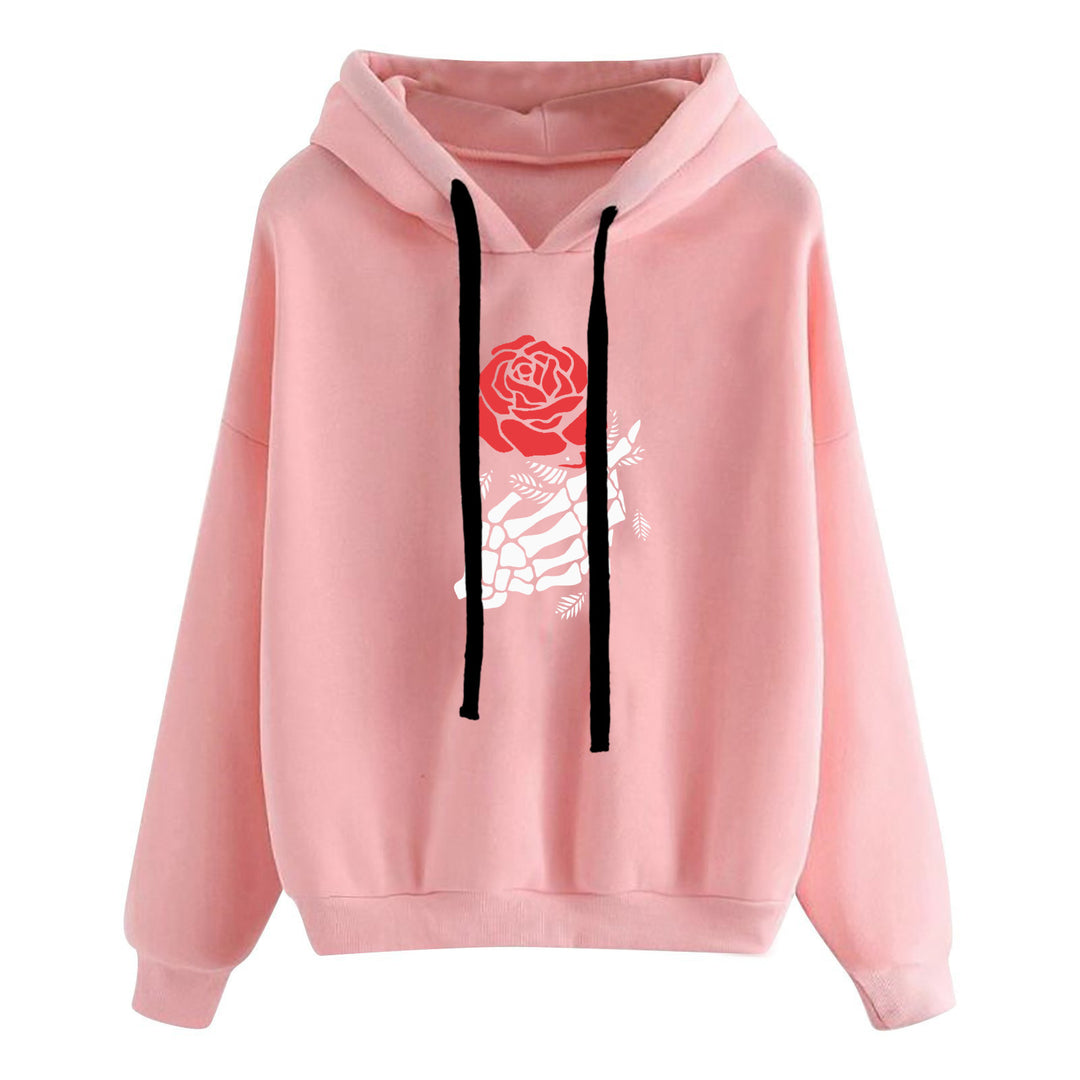 Damen nan lässiger Oversize Kapuzenpullover mit Herz‑und‑Pfotenprint, Kordelzug und gerippten Bündchen EB