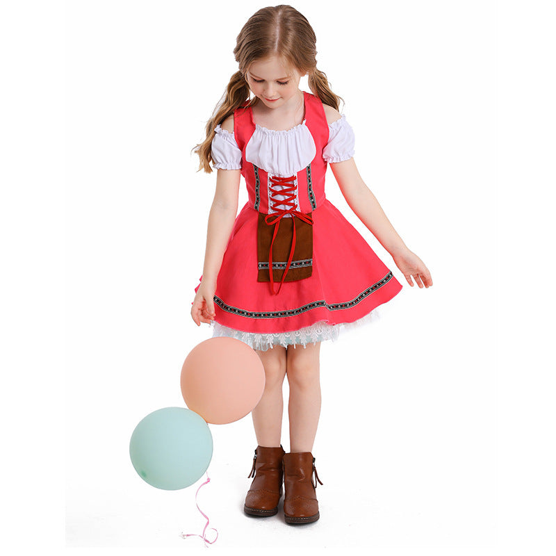 Damen nan traditionelles Kinderdirndl mit Schnürmieder, Spitzenunterrock und dekorativer Schürze EB