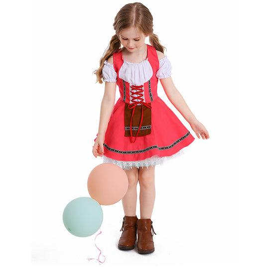 Damen nan traditionelles Kinderdirndl mit Schnürmieder, Spitzenunterrock und dekorativer Schürze EB
