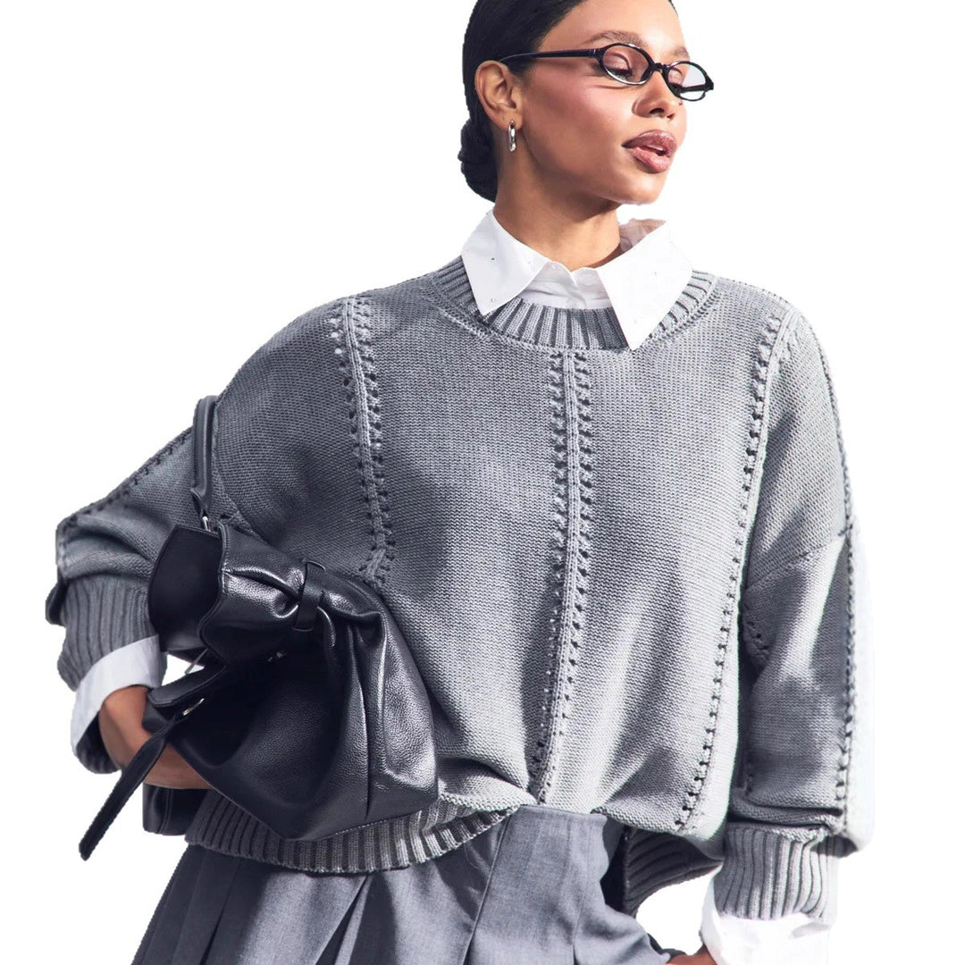 Damen Grober Strickpullover mit eleganter Struktur und weitem Schnitt EB