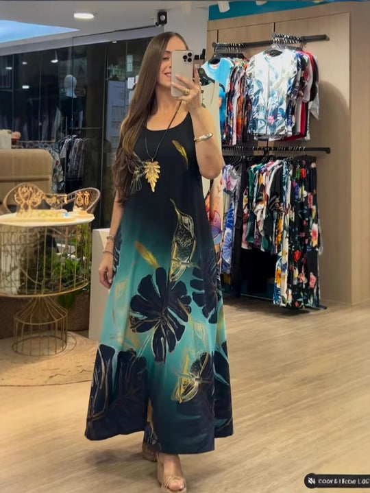 Damen Maxikleid mit floralem Design und fließendem Schnitt EB
