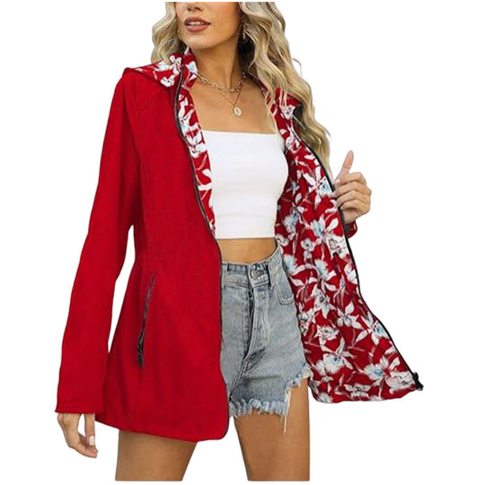 Damen leichte Übergangsjacke mit floralem Innenfutter EB