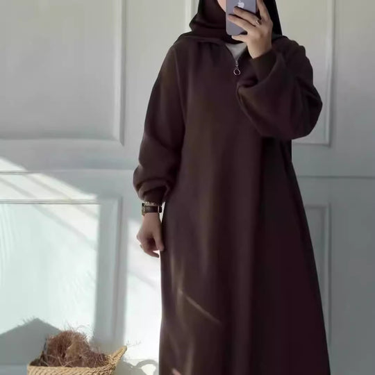 Damen Kapuzenkleid mit Reißverschluss und lässigem Schnitt EB