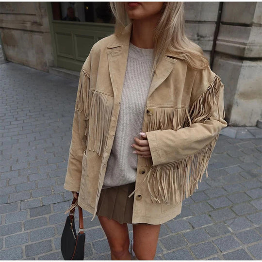 Damen Wildleder-Fransenjacke EB