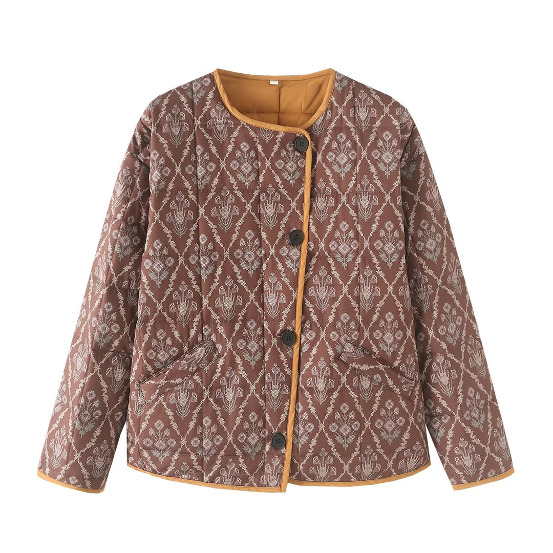 Damen gesteppte Übergangsjacke mit floralem Design und praktischen Taschen EB
