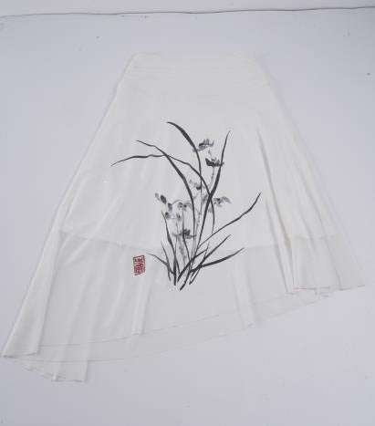 Damen asymmetrischer Rock mit floralem Design und elastischem Bund EB