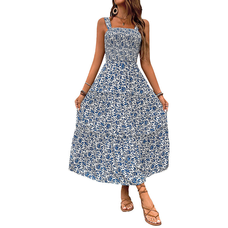 Damen Maxikleid mit schmeichelndem, elastischem Oberteil und floralen Druckdetails EB