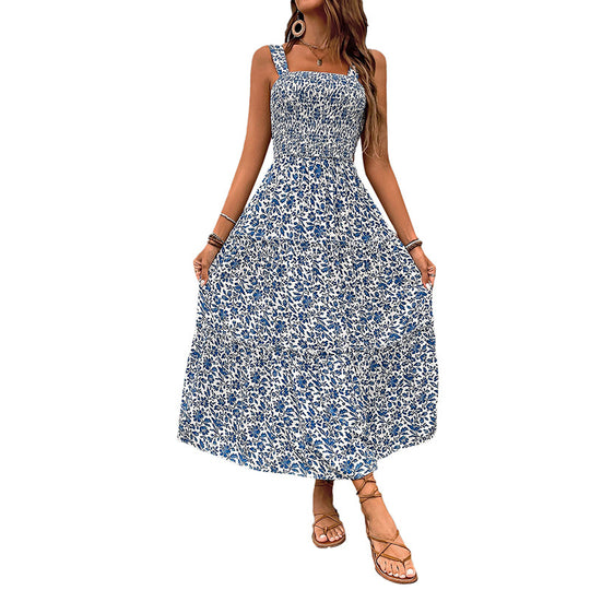 Damen Maxikleid mit schmeichelndem, elastischem Oberteil und floralen Druckdetails EB