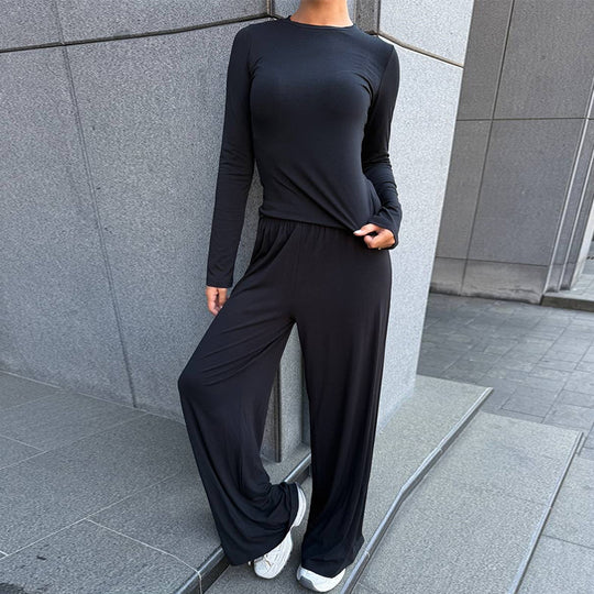 Damen elegante Loungewear-Kombination mit Kapuze und weitem Schnitt EB