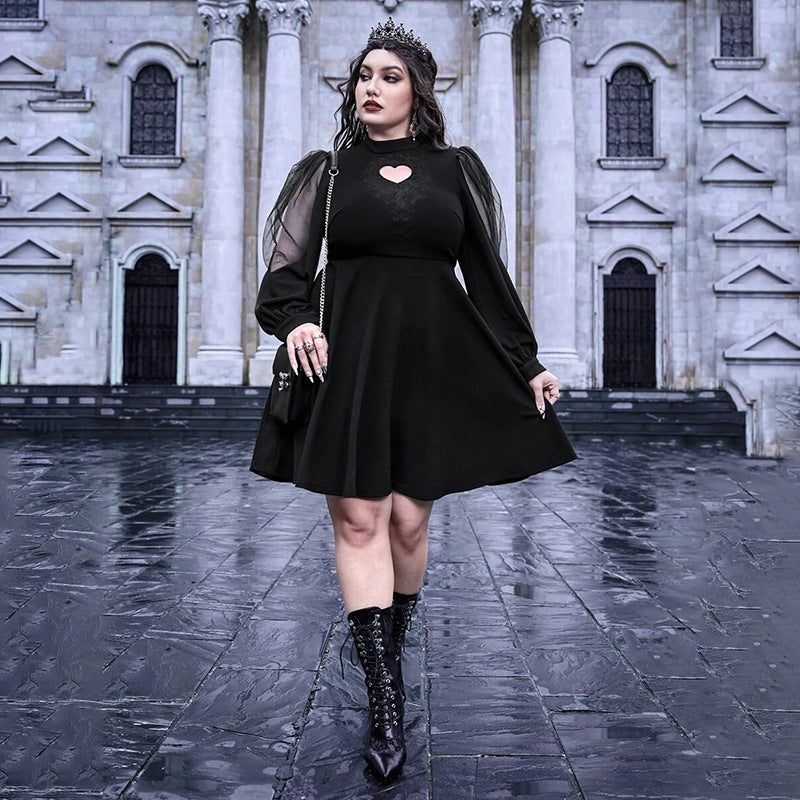 Damen verspieltes Kleid mit herzförmigem Ausschnitt und transparenten Puffärmeln EB