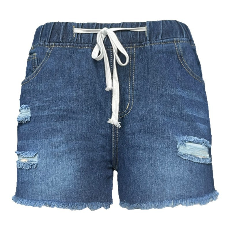 Damen Denim-Shorts mit Elastikbund und Destroyed-Effekten EB