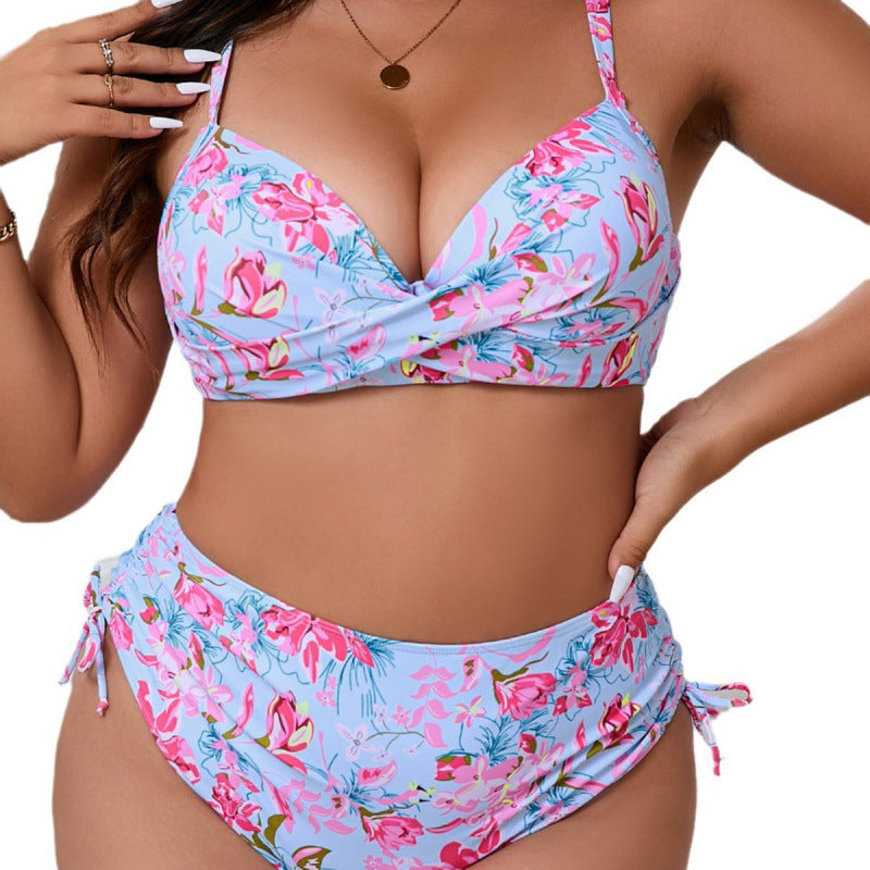 Damen Triangel-Bikini mit floralem Wickeldesign und verstellbaren Trägern EB