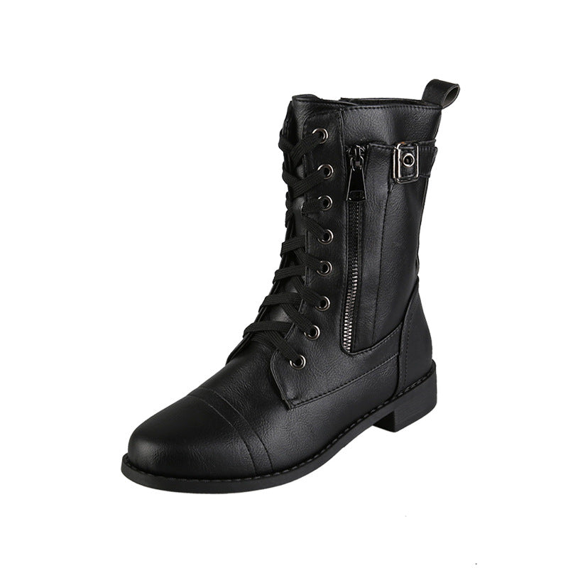 Damen Schnürstiefel mit seitlichem Reißverschluss und modischem Schnallen-Detail EB