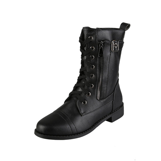 Damen Schnürstiefel mit seitlichem Reißverschluss und modischem Schnallen-Detail EB