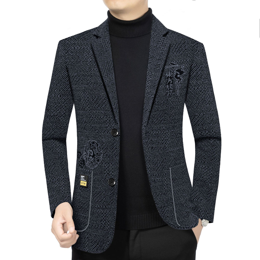 Herren Taillierter Strickblazer im Bouclé-Look mit aufgesetzten Taschen EB