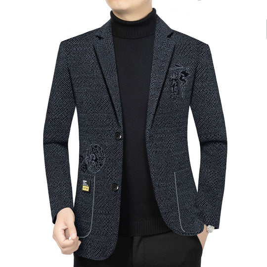 Herren Taillierter Strickblazer im Bouclé-Look mit aufgesetzten Taschen EB