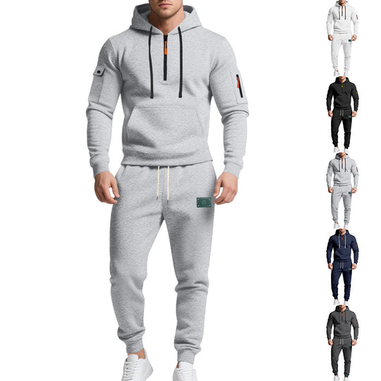 Herren nan Half-Zip Kapuzenpullover und tapered Jogginghose Set mit Kängurutasche, Reißverschlussdetails und elastischem Tunnelzugbund EB