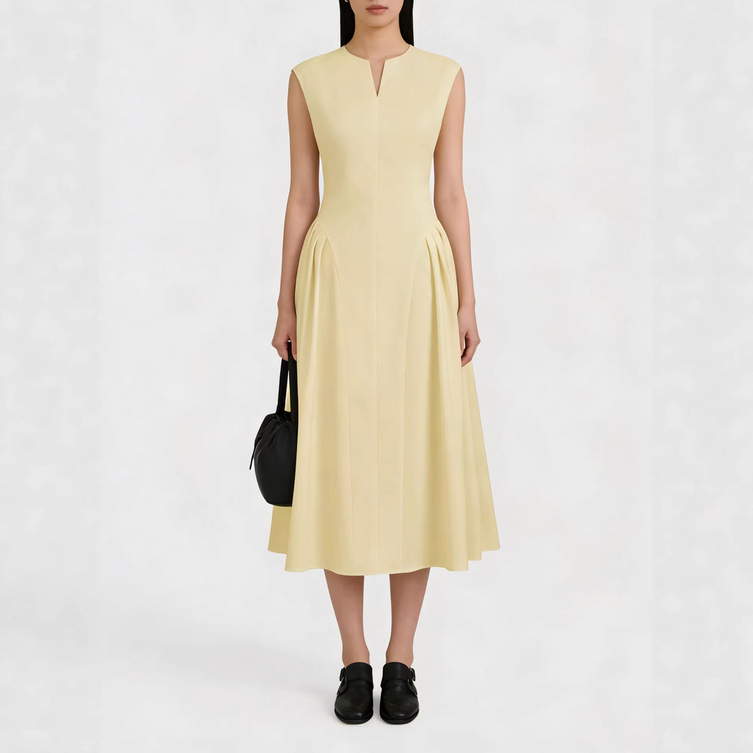 Damen elegantes Maxikleid mit voluminösen Falten und ärmellosem Design EB