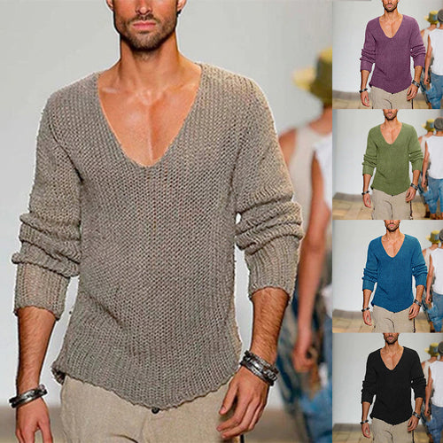Herren lässiger Strickpullover mit tiefem V-Ausschnitt und komfortablem Schnitt EB