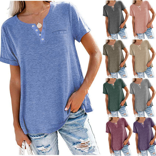 Damen hochwertiges T-Shirt mit Knopfdetail und lockerem Schnitt EB