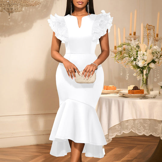 Damen figurbetontes Kleid mit voluminösen Rüschenärmel EB