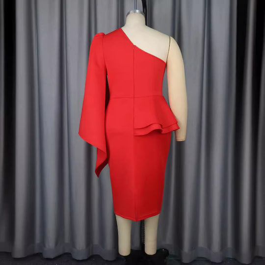 Damen Elegantes Abendkleid mit asymmetrischem Design und Volant EB